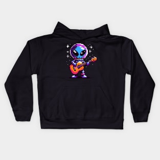 Galactic Guitarist - Pixelated Alien Musician Kids Hoodie